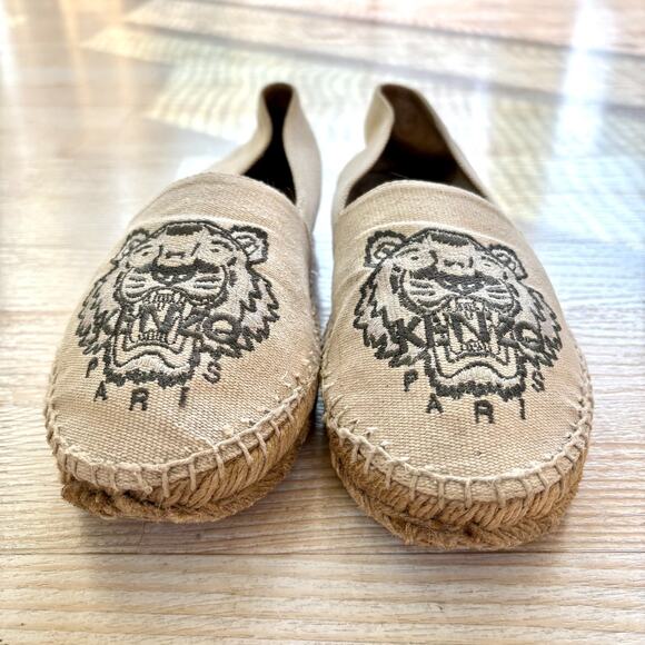 KENZO Paris Tiger Embroidered Canvas Espadrille Flats | Beige Size 37 - Picture 2 of 7